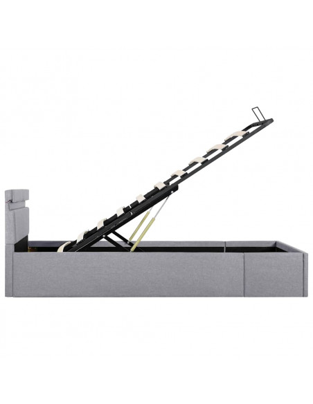 Giroletto con Contenitore e LED Grigio Chiaro Tessuto 100x200cm