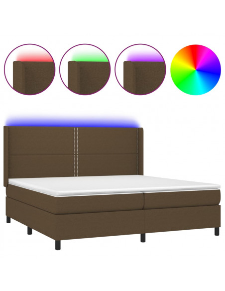 Letto a Molle Materasso e LED MarroneScuro 200x200cm in Tessuto