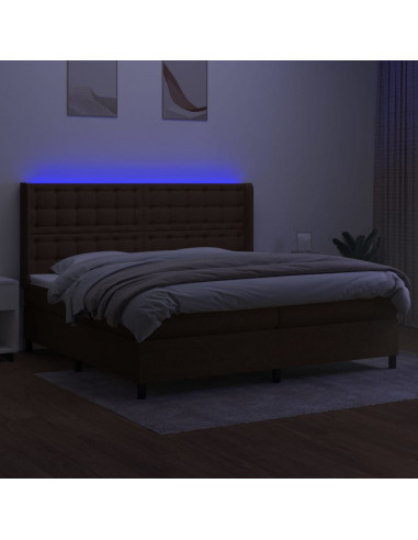 Letto a Molle Materasso e LED MarroneScuro 200x200cm in Tessuto