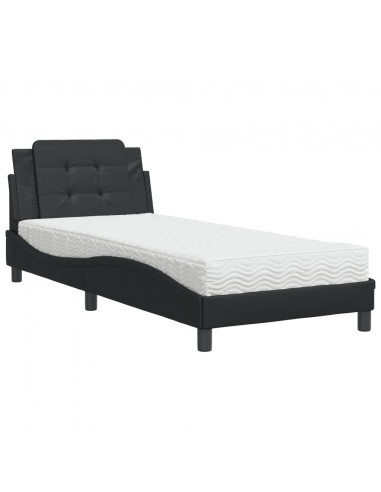 Letto con Materasso Nero 100x200 cm in Similpelle
