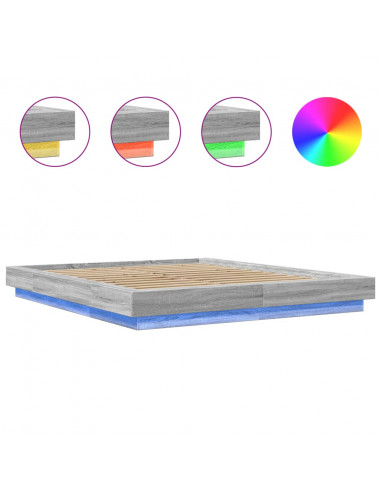 Giroletto Luci LED Grigio Sonoma 160x200 cm Legno Multistrato