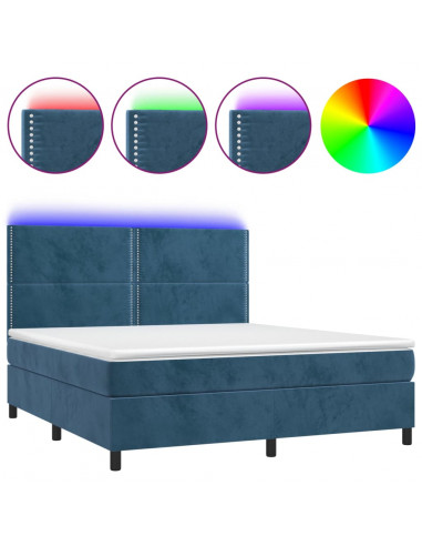 Letto a Molle con Materasso e LED Blu Scuro 160x200 cm