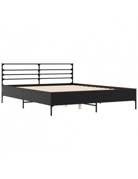 Giroletto Nero 160x200 cm in Legno Multistrato e Metallo