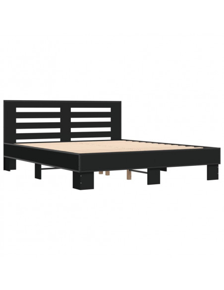 Giroletto Nero 160x200 cm in Legno Multistrato e Metallo