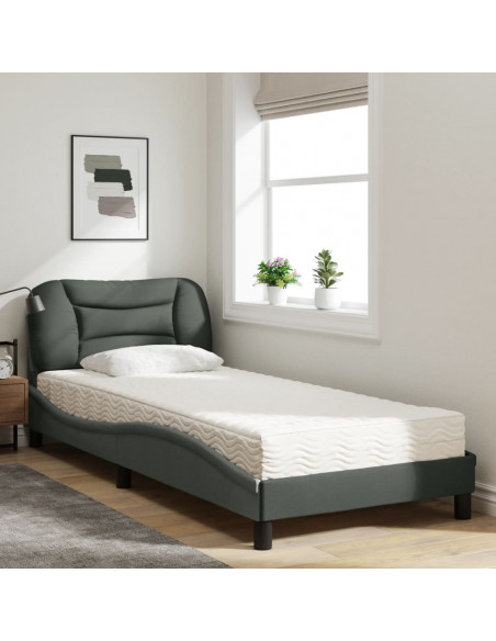 Letto con Materasso Grigio Scuro 80x200 cm in Tessuto