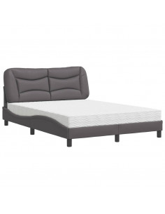 Letto con Materasso Grigio 140x190 cm in Similpelle 2