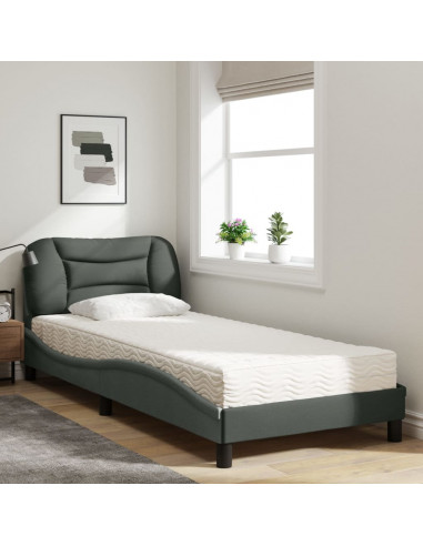 Letto con Materasso Grigio Scuro 90x190 cm in Tessuto