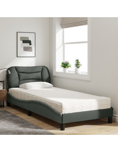 Letto con Materasso Grigio Scuro 90x190 cm in Tessuto