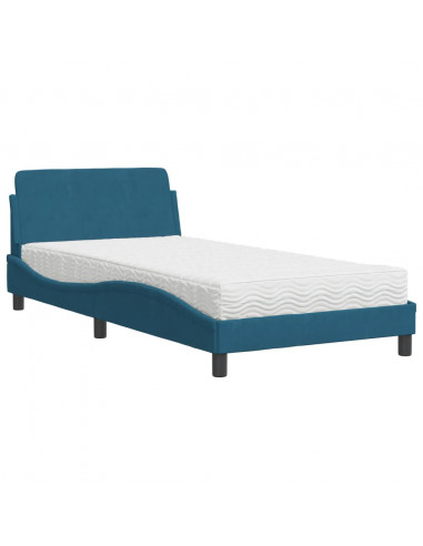 Letto con Materasso Blu 100x200 cm in Velluto