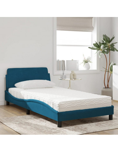 Letto con Materasso Blu 100x200 cm in Velluto