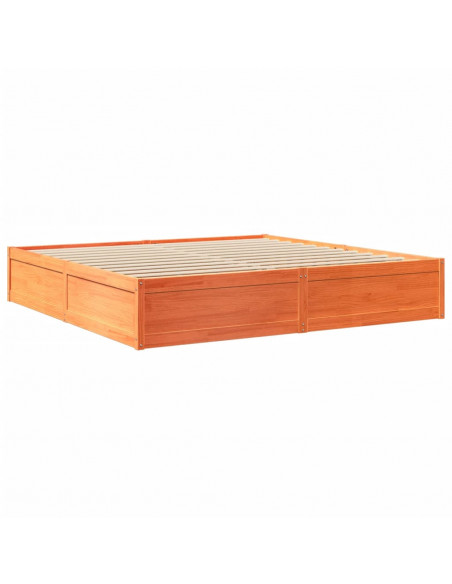 Letto con Materasso Marrone Cera 200x200cm Legno Massello Pino