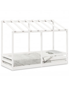 Letto per Bambini con Tetto Bianco 75x190cm Legno Massello Pino 2