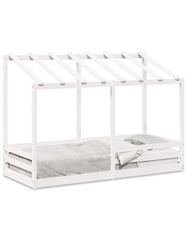 Letto per Bambini con Tetto Bianco 75x190cm Legno Massello Pino