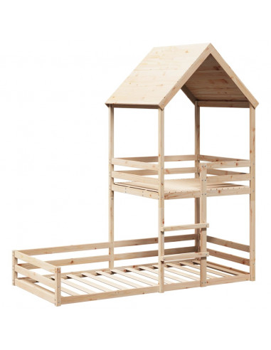 Letto a Castello con Tetto 80x200 cm in Legno Massello di Pino