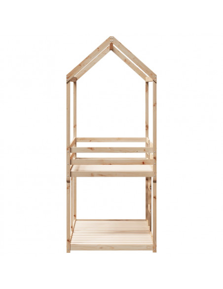 Letto a Castello con Tetto 90x200 cm in Legno Massello di Pino