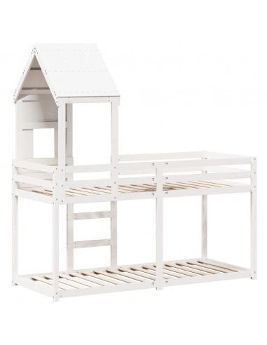 Letto a Castello con Tetto Bianco 90x200 cm in Legno di Pino