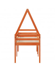 Letto a Soppalco con Tetto Cera 80x200 cm in Legno di Pino 2