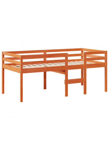 Letto a Soppalco con Tetto Cera 75x190cm Legno Massello di Pino
