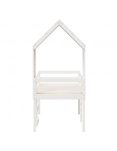 Letto a Soppalco con Tetto Bianco 90x190 cm in Legno di Pino