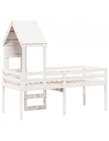 Letto a Soppalco con Tetto Bianco 90x190 cm in Legno di Pino