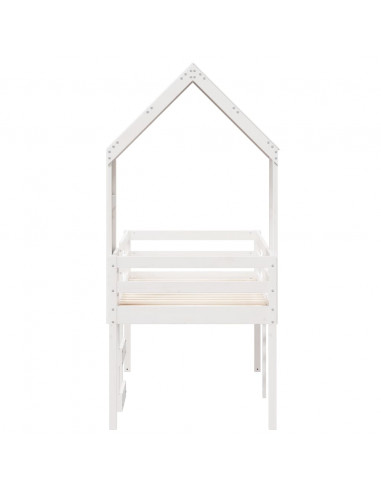 Letto a Soppalco con Tetto Bianco 75x190 cm in Legno di Pino