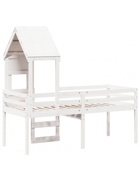 Letto a Soppalco con Tetto Bianco 75x190 cm in Legno di Pino