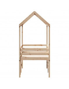 Letto a Soppalco con Tetto 90x190 cm Legno Massello di Pino 2