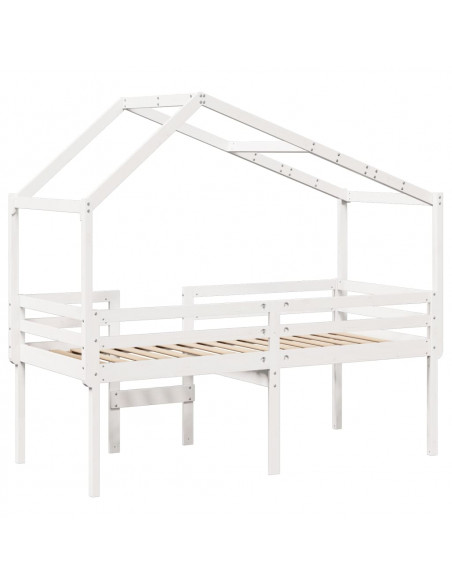 Letto a Soppalco con Tetto Bianco 75x190 cm in Legno di Pino