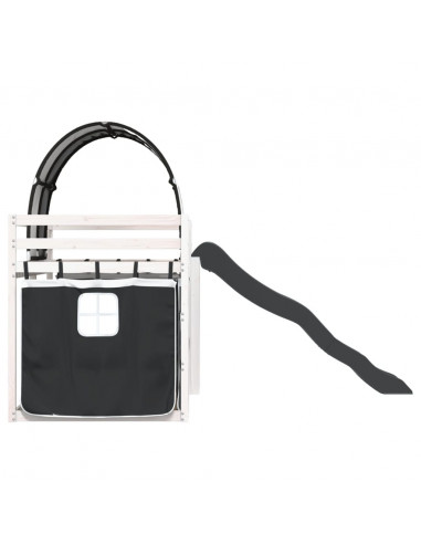 Letto a Castello con Scivolo e Tende Bianco e Nero 80x200 cm