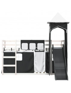 Letto a Castello con Scivolo e Tende Bianco e Nero 80x200 cm 2