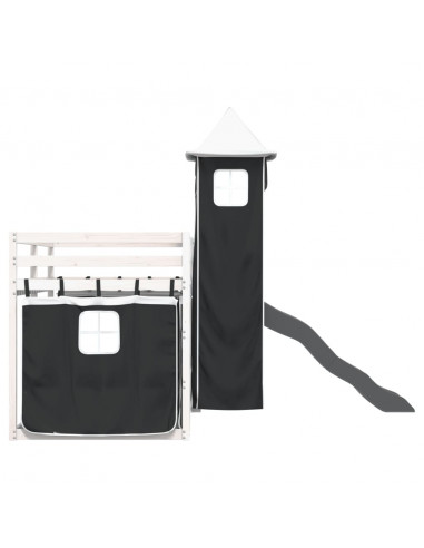 Letto a Castello con Scivolo e Tende Bianco e Nero 80x200 cm