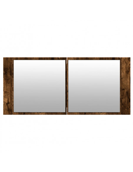 Armadietto a Specchio con LED Rovere Fumo 100x12x45 cm