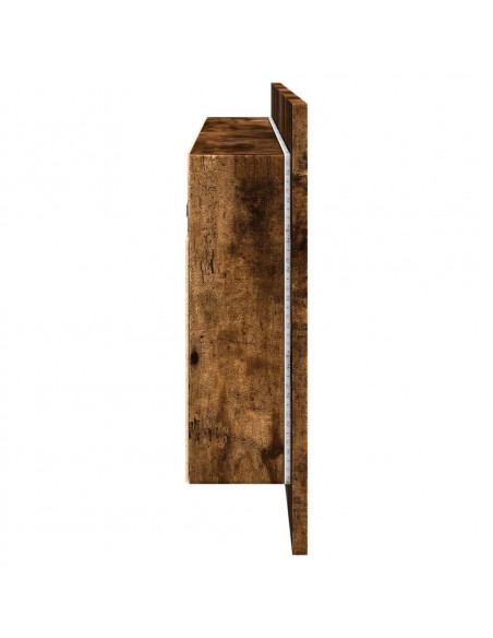 Armadietto a Specchio con LED Rovere Fumo 100x12x45 cm