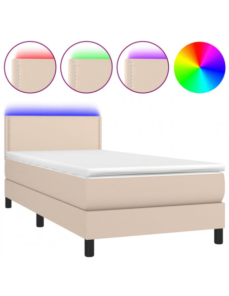 Giroletto Molle Materasso e LED Cappuccino 90x190 cm Similpelle