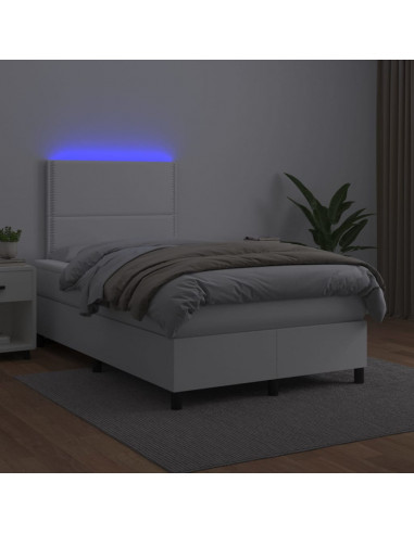 Giroletto Molle con Materasso e LED Bianco 120x200cm Similpelle