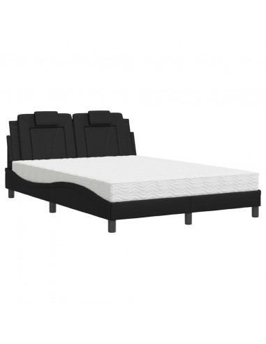 Letto con Materasso Nero 140x200 cm in Similpelle