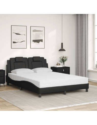 Letto con Materasso Nero 140x200 cm in Similpelle
