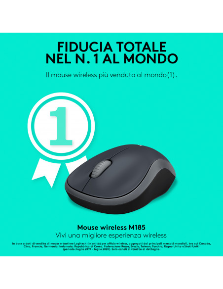 Logitech M185 Mouse Wireless, 2,4 GHz con Mini Ricevitore USB, Durata Batteria di 12 Mesi, Tracciamento Ottico 1000 DPI, Ambides