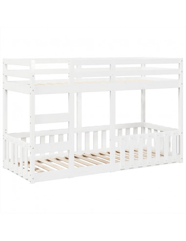 Letto a Castello Bianco 90x190 cm in Legno Massello di Pino