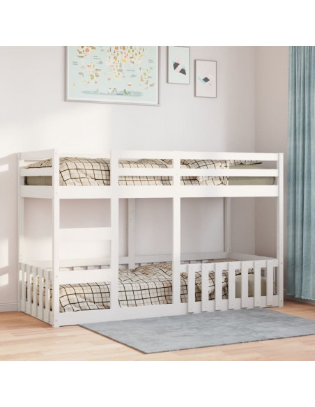 Letto a Castello Bianco 90x190 cm in Legno Massello di Pino
