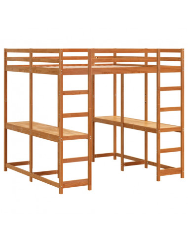 Letto Soppalco Scrivania e Scala Marrone Cera 180x200cm Pino