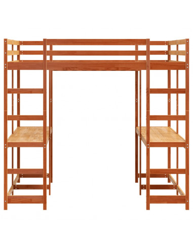 Letto Soppalco Scrivania e Scala Marrone Cera 180x200cm Pino