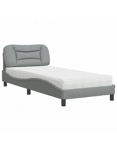 Letto con Materasso Grigio Chiaro 90x200 cm in Tessuto