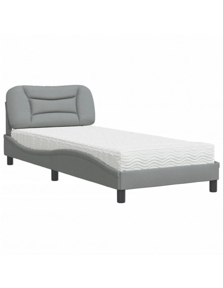 Letto con Materasso Grigio Chiaro 90x200 cm in Tessuto