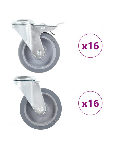 Ruote Girevoli con Foro per Bullone 32 pz 100 mm