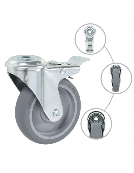 Ruote Girevoli con Foro per Bullone 32 pz 100 mm