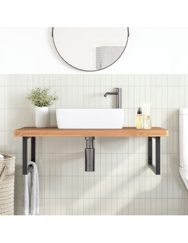 Ripiano a Parete per Lavabo in Acciaio e Massello di Faggio