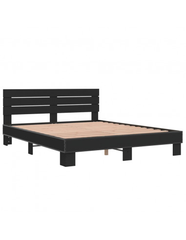 Giroletto Nero 160x200 cm in Legno Multistrato e Metallo