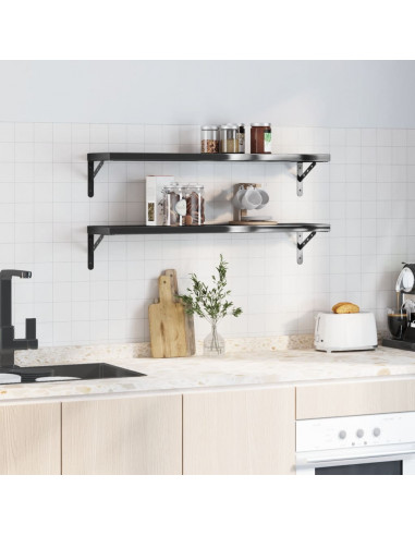 Mensole a Muro 2 pz 100x23,5 cm Nero in Acciaio Inossidabile