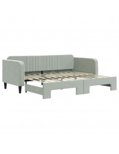 Divano Letto con Letto Estraibile Grigio Chiaro 90x200 Velluto 2